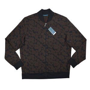 Perry Ellis Floral Jacquard Full Zip w/Pockets Men's Jacket NWT Black/Brown